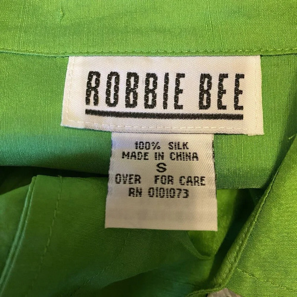 VTG 100% Silk Women’s Kelly Green Blouse Shirt Robbie Bee Sz S 80s 90s Holiday - Picture 4 of 14